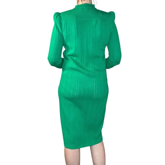 St. John for Saks Fifth Avenue Vintage 80s Knit Midi Dress Gold Buttons size M - Picture 3 of 16